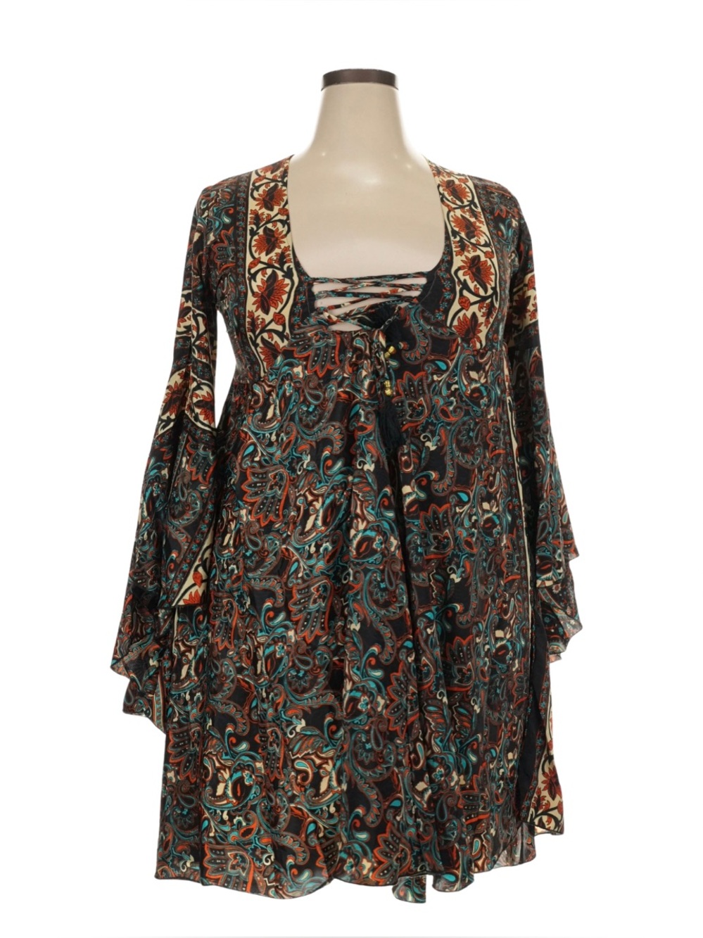 Calvin Tran Paisley Bell Sleeve Tunic Dress XL